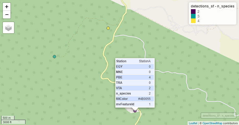 Example map in mapview (the locations are fictional)